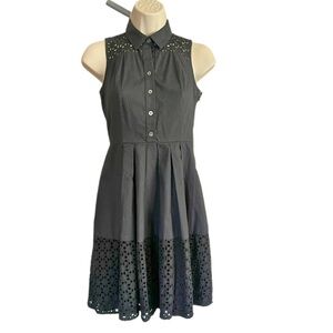 Ann Taylor Black Sleeveless Eyelet Shirtdress 00P